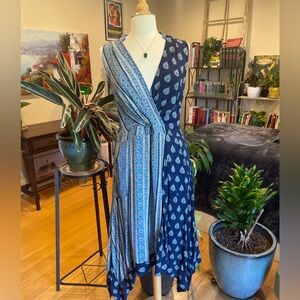 Anthropology Maeve Eclipsed Blue Wrap Paisley Dress Size 12